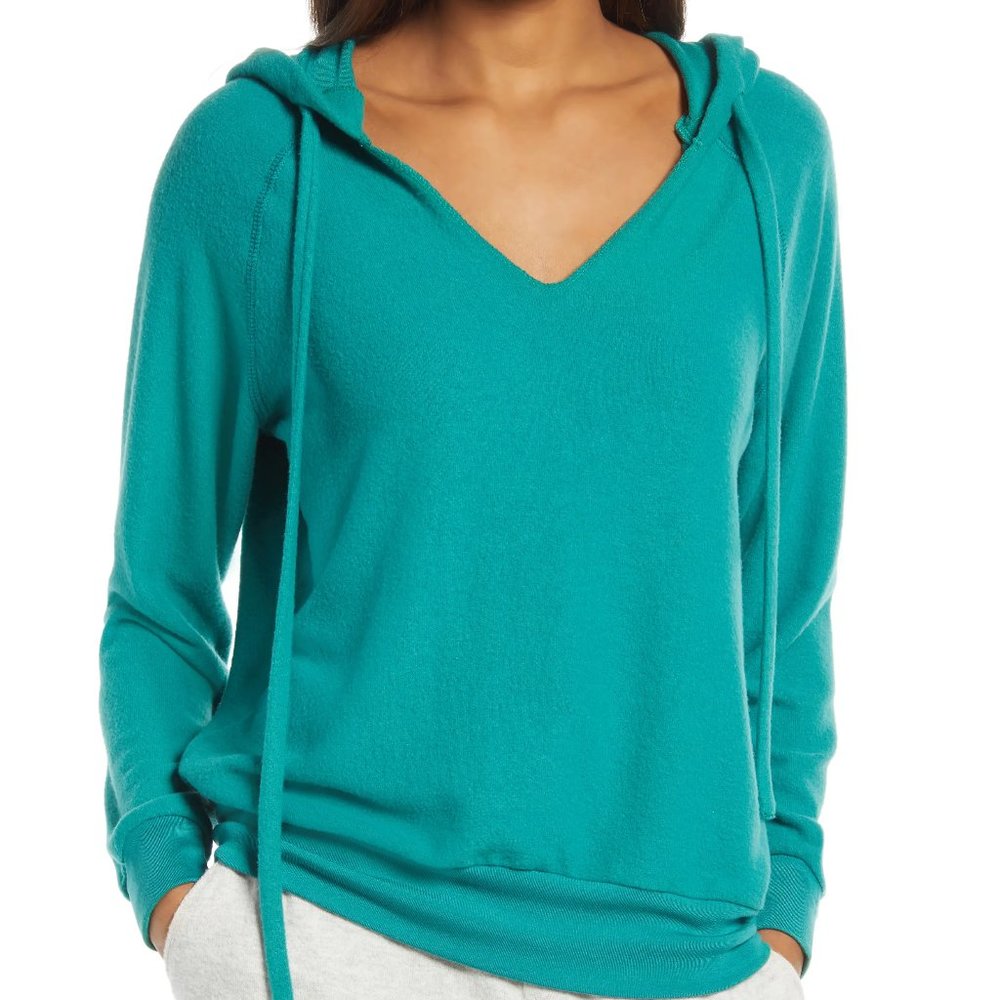 Women's Treasure & Bond Cozy V-Neck Hooded Sweatshirt Size Small Green NWT 4613